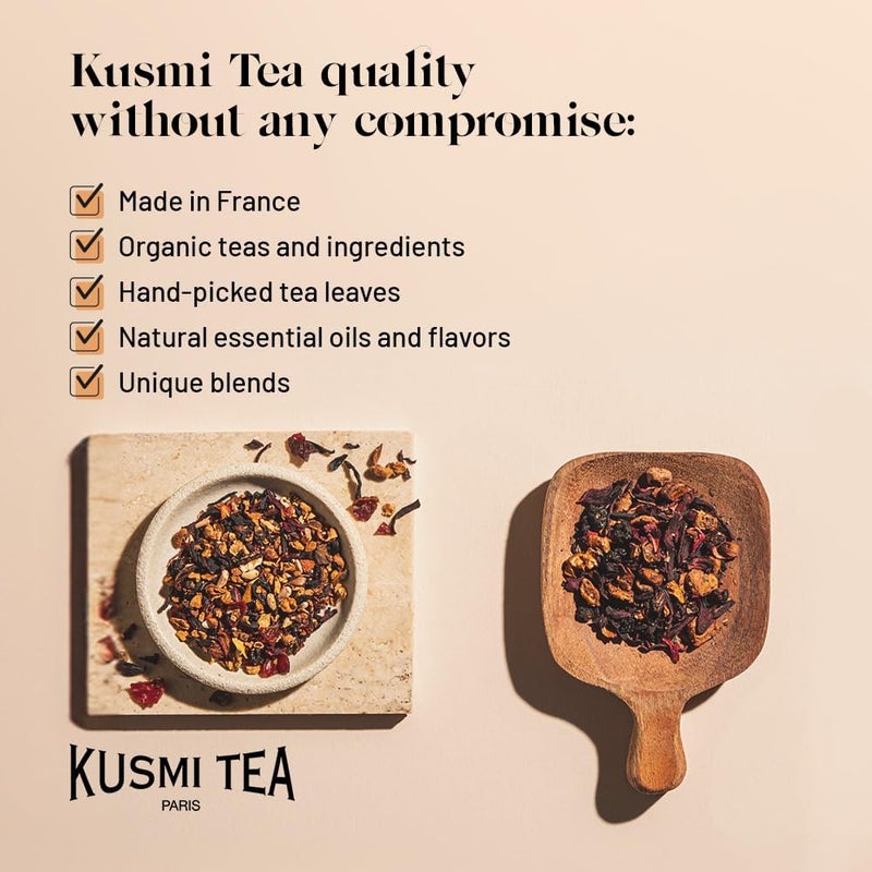 KUSMI TEA شاي كوسمي أكوا فرتي - عضوي من الكركديه، الرمان، التفاح، الكشمش الأسود وتوت غوجي - شاي أوراق فضفاضة خالي من الكافيين - علبة 3.5 أونصة - Image 5